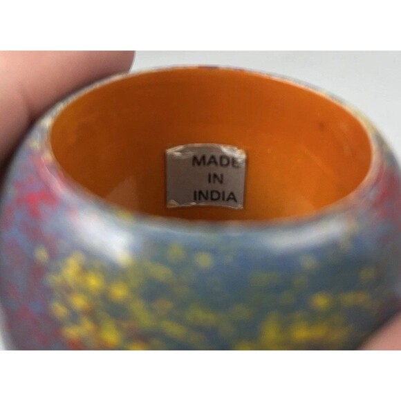 Set of 4 Boho Splatter Paint Multicolor Lacquered Wooden Napkin Rings Colorful - Picture 9 of 10